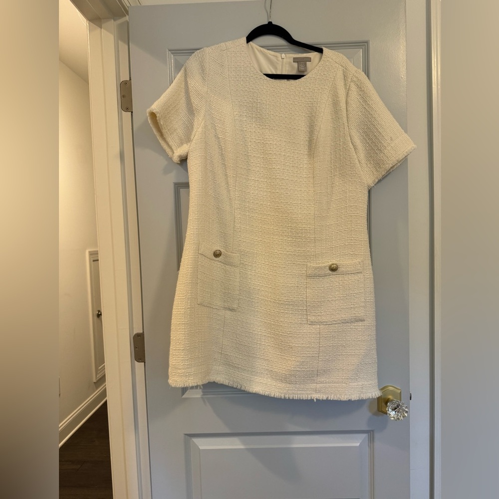 H&M Cream Textured Short Sleeve Dress